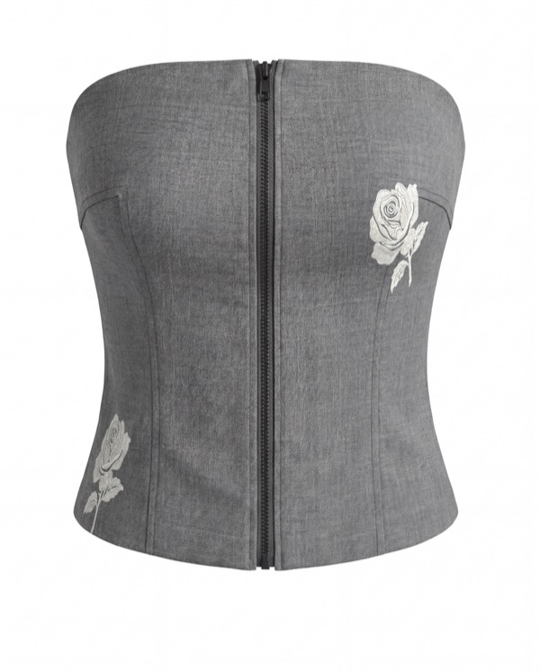 Rose Embroidered Vest 02 in Grey